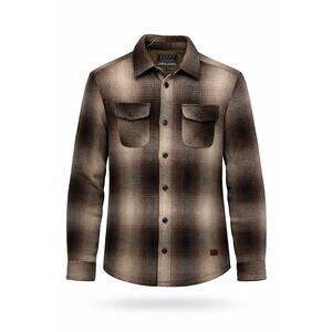 JACHS NY Plaid Wool Blend Shacket Men M Brown Tan Shirt Jacket Side Pockets EUC